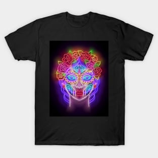 Catrina Calavera Neon 3d Illustration T-Shirt